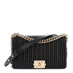 Calfskin Braided Medium Boy Flap Black