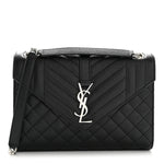Grain De Poudre Textured Mixed Matelasse Triquilt Medium Monogram Satchel Black