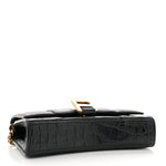 Shiny Calfskin Crocodile Embossed Hourglass Chain Bag Black