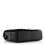 Calfskin Chevron Quilted Large Statement Flap Black