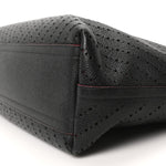Perforated Grained Calfskin Large Shopping Tote Black