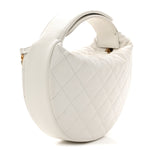 Caviar Quilted Pearl Chain Pouch Hobo White