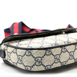 GG Supreme Monogram Textured Dollar Calfskin Web Mini Ophidia Envelope Shoulder Bag Beige Blue