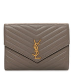 Lambskin Matelasse Chevron Monogram Cassandre Flap Pouch Dark Beige