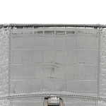 Metallic Calfskin Crocodile Embossed Hourglass Flap Flat Pouch Silver