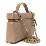 Caviar Quilted Top Handle Slim Vanity With Chain Dark Beige