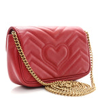 Calfskin Matelasse Super Mini GG Marmont Shoulder Bag Hibiscus Red