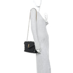Calfskin Y Quilted Monogram Small Loulou Chain Satchel Black