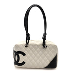 Calfskin Quilted Large Cambon Bowler White Black