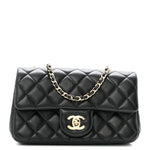 Lambskin Quilted Mini Rectangular Pearl Crush Flap Black