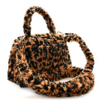 Fleece Leopard Print Small Hourglass Top Handle Bag Brown