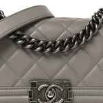 Calfskin Quilted Small Boy Flap Grey