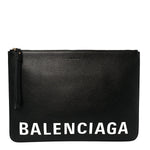 Calfskin Logo Large Cash Pouch With Handle Black White