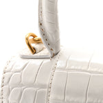 Shiny Calfskin Crocodile Embossed Hourglass Top Handle Bag XS White