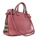 Grainy Calfskin House Check Medium Banner Tote Mauve Pink