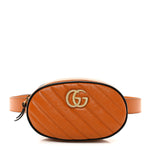 Vintage Effect Calfskin Matelasse Diagonal Torchon GG Marmont Belt Bag 95 38 Cognac