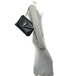 Calfskin Y Quilted Monogram Medium Loulou Chain Satchel Black
