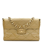 Metallic Caviar Quilted Medium Single Flap Beige