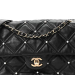 Lambskin Quilted Pearl Studded Flap Black