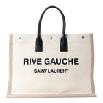 Linen Calfskin Small Rive Gauche Tote Greggio Natural