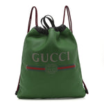 Calfskin Logo Drawstring Backpack Green