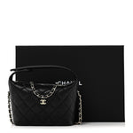 Caviar Quilted Hobo Clutch With Chain Black