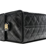 Shiny Crumpled Calfskin Quilted Small Chanel 25 Handbag Black