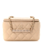 Caviar Quilted Small Tiny CC Vanity Case With Chain Beige
