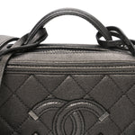 Metallic Caviar Quilted Small CC Filigree Vanity Case Dark Silver