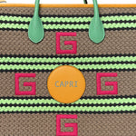 Fabric Embroidered Capri Striped Tote Bag Yellow