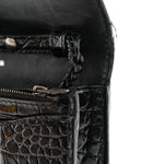 Shiny Calfskin Monochrome Crocodile Embossed Hourglass Chain Bag Black