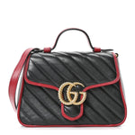 Vintage Effect Calfskin Matelasse Diagonal Mini Torchon GG Marmont Top Handle Shoulder Bag Black Romantic Cherry