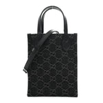 Denim Cuoio Harness GG Monogram Mini Ophidia Tote Bag Black Medium Grey