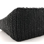 Yarn Raffia Effect Crochet Logo Embroidered Small Tote Bag Black