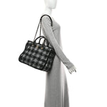 Tweed Shearling Quilted Lambskin Shopping Tote  Black Grey