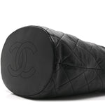 Shiny Lambskin Quilted Small Chain Is More Drawstring Bag Black