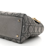 Metallic Grained Calfskin Cannage Medium Supple Lady Dior Steel