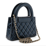 Metallic Aged Calfskin Quilted Nano Kelly Shopper Navy