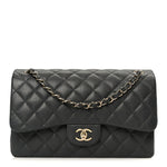 Caviar Quilted Jumbo Double Flap Dark Grey