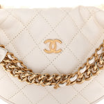 Shiny Caviar Quilted Bow Pouch Hobo White