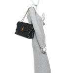 Calfskin Y Quilted Monogram Medium Loulou Chain Satchel Black