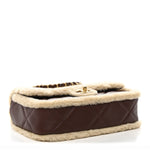Shearling Lambskin Quilted Furry Coco Flap Dark Brown Beige
