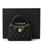 Shiny Aged Calfskin Quilted Nano Kelly Shopper Black
