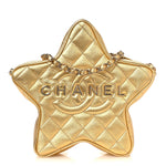 Metallic Lambskin Quilted Walk Of Fame Star Bag Gold