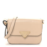 Box Calfskin Triangle Embleme Flap Shoulder Bag Sabbia