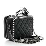 Caviar Quilted Striped Small CC Filigree Vanity Case Black White