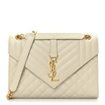 Grain De Poudre Textured Mixed Matelasse Medium Triquilt Monogram Satchel Crema Soft