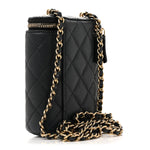 Caviar Quilted Small Vertical Coco Beauty Vanity Case With Chain Black