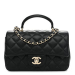 Lambskin Quilted Mini Top Handle Rectangular Flap Black