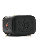 Lambskin Quilted Enamel Coco Casino Mini Vanity Case With Chain Black